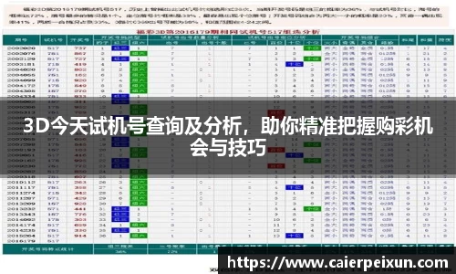 3D今天试机号查询及分析，助你精准把握购彩机会与技巧